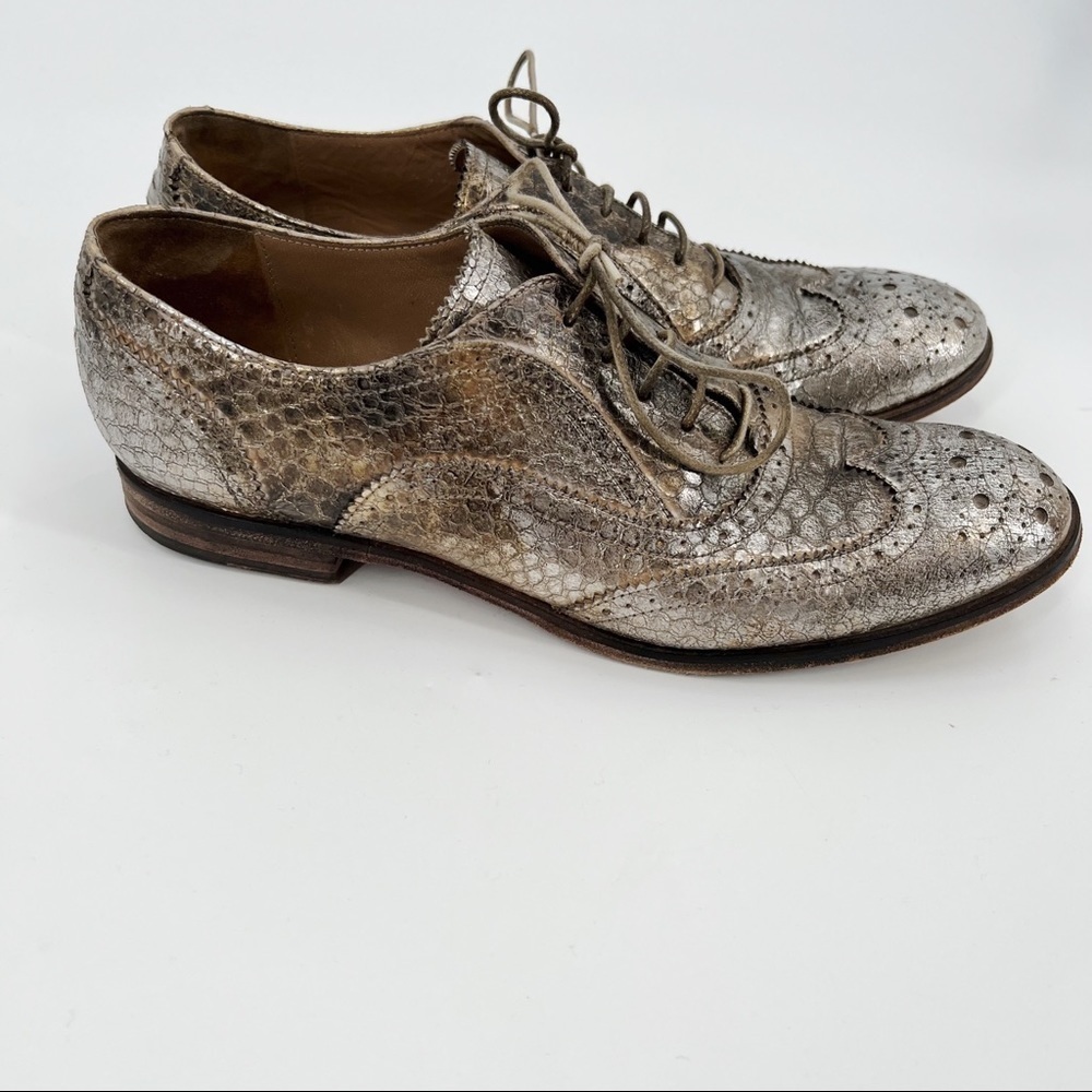 GARRICE gold leather snake print Oxford shoes